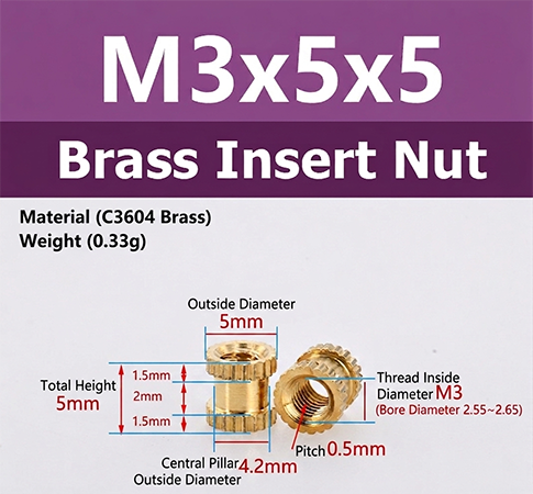 Brass insert nut for electronics, automotive, and marine assemblies. Easy installation, reliable holding power. Get a quote.